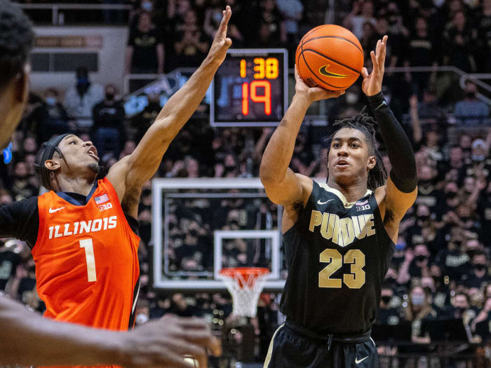 Purdue's Jaden Ivey shoots over Illinios's Trent Frazier